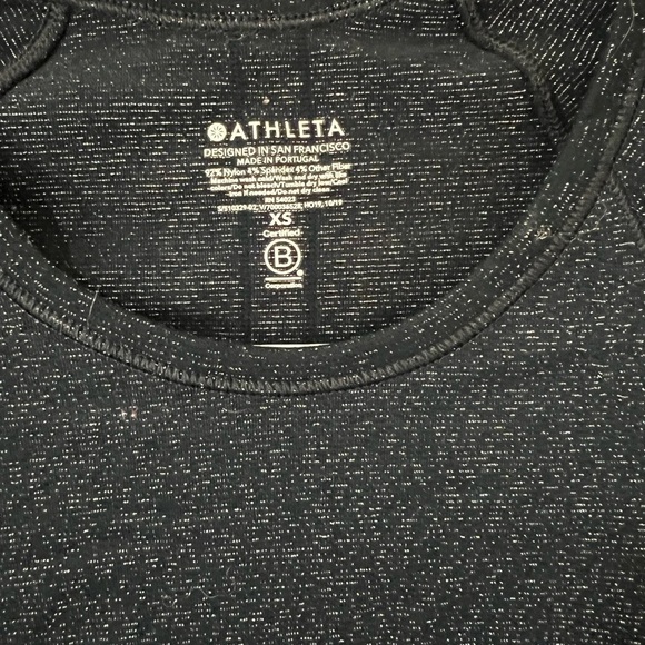 Athleta Women XS Speedlight Glow Sparkle Top Black Metallic Long Sleeve Ruched - Picture 4 of 7